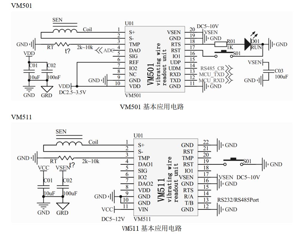 振弦采集模块VM系列几个应用电路
